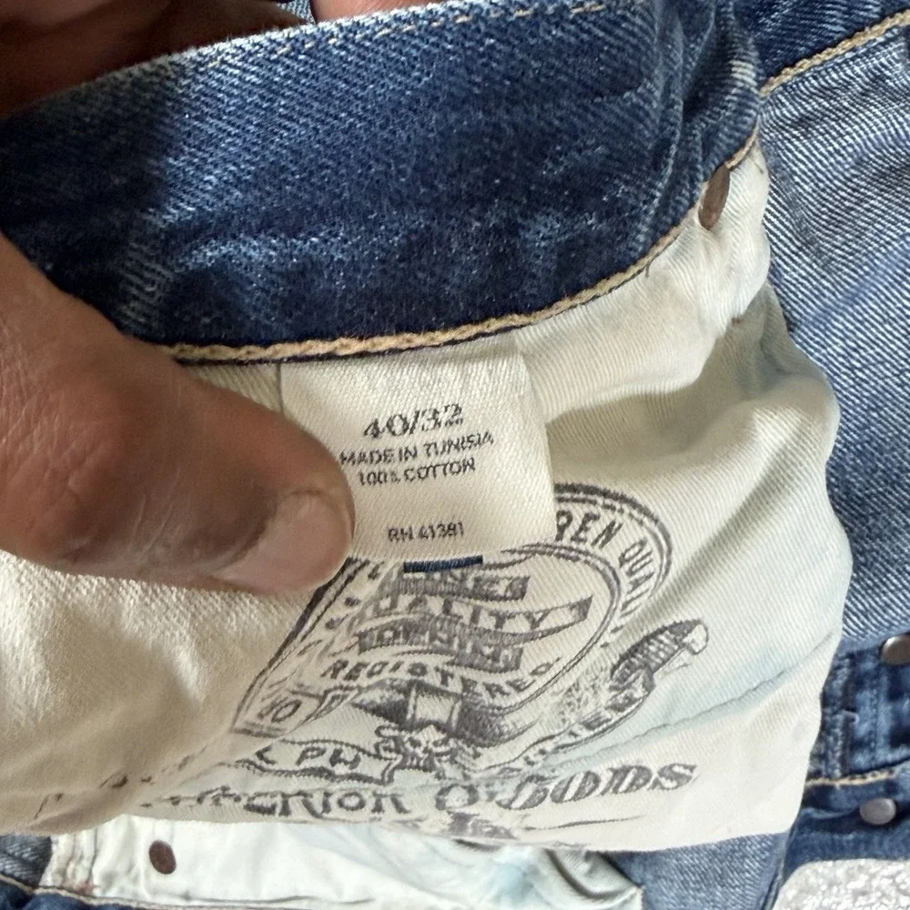 Polo Ralph Lauren Men Straight Denim Jeans Blue Distressed Patchwork 625 40x32